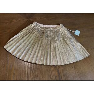 Owillo Kids Gold Metallic Pleated Skirt Size L Recycled Polyester Holiday Party